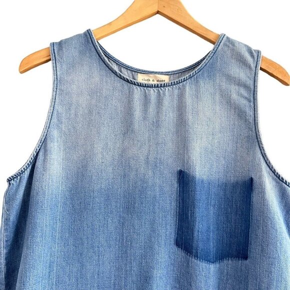 Cloth & Stone Sz L High Low Sleeveless Button Up Blouse Tencel Chambray Blue - Picture 3 of 11